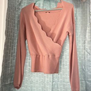 V cut sweater: Tan and light pink
